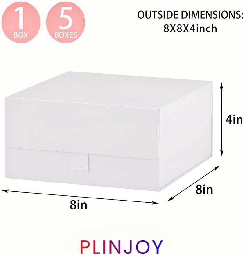 PLINJOY 5 Pcs White Gift Box 8x8x4 Inches Small Gift Boxes for Presents with Magnetic Closure Lid Luxury Collapsible Gift Box Bridesmaid, Wedding, Birthday Boxs for Gift Packaging - Image 4